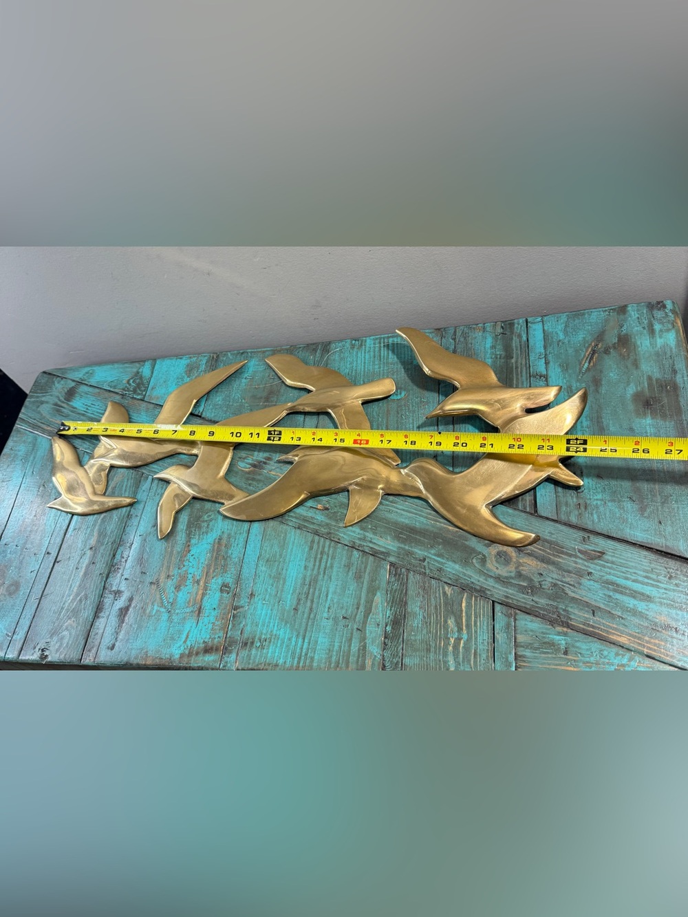 Vintage Mid Century Modern Brass Seagulls in Flight Wall Hanging 24" x 9" - Picture 16 of 16